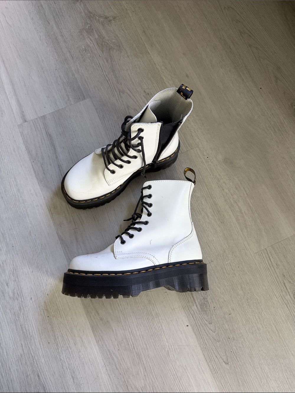Dr. Martens White Lace-Up Platform Combat Boots with Black Sole